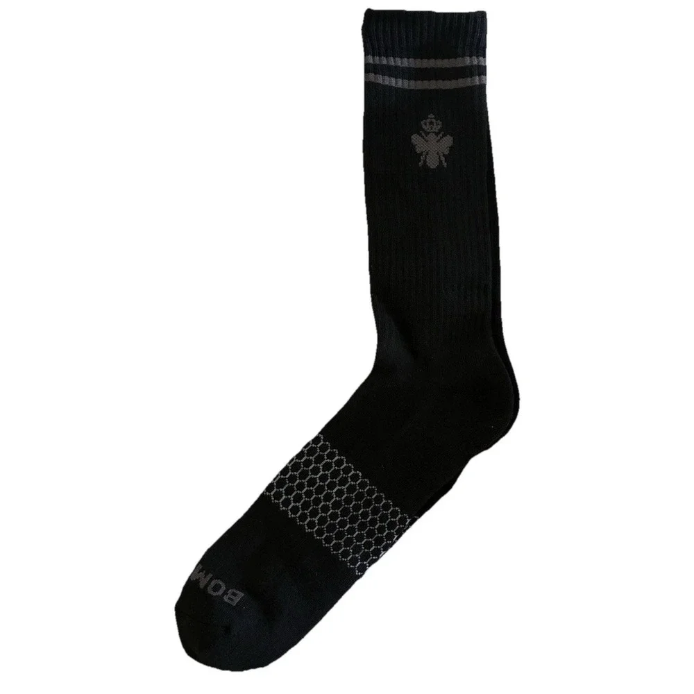BOMBAS Socks Men's XL Black Gray Stripe Calf Logo (US 13.5-16) NEW Lot‎ Of 4